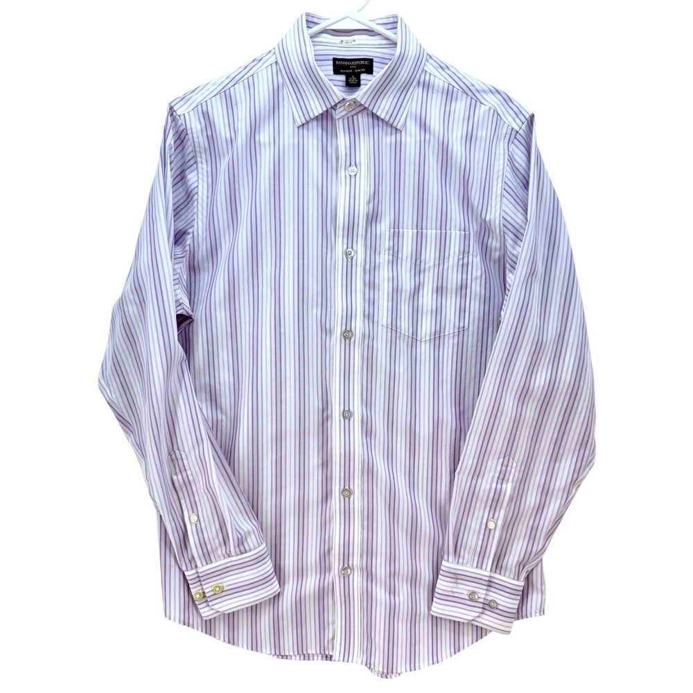 Banana Republic Mens Slim Non Iron Cotton Striped Dress Shirt Sz M Preppy Office